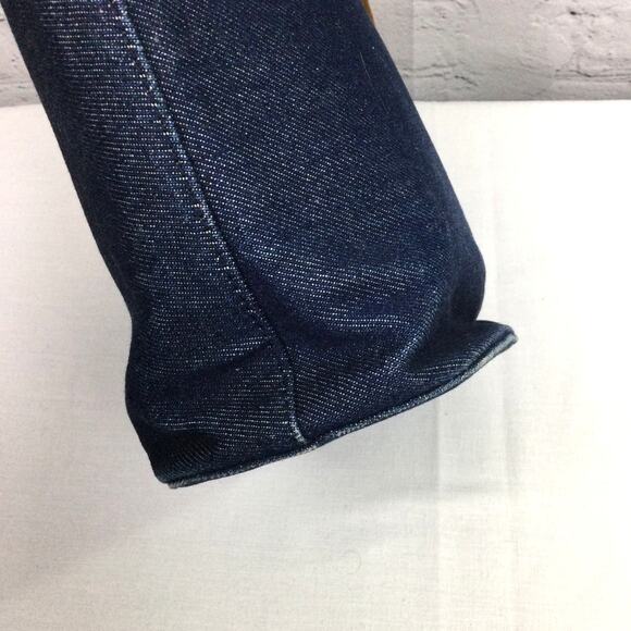 Berge Embossed Rose Leather Dark Wash Blue Denim Single Handle Bucket Handbag - Picture 7 of 16